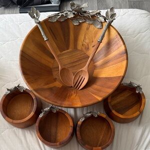 Elegant Wooden Song Bird Dining Set with Silver Accents